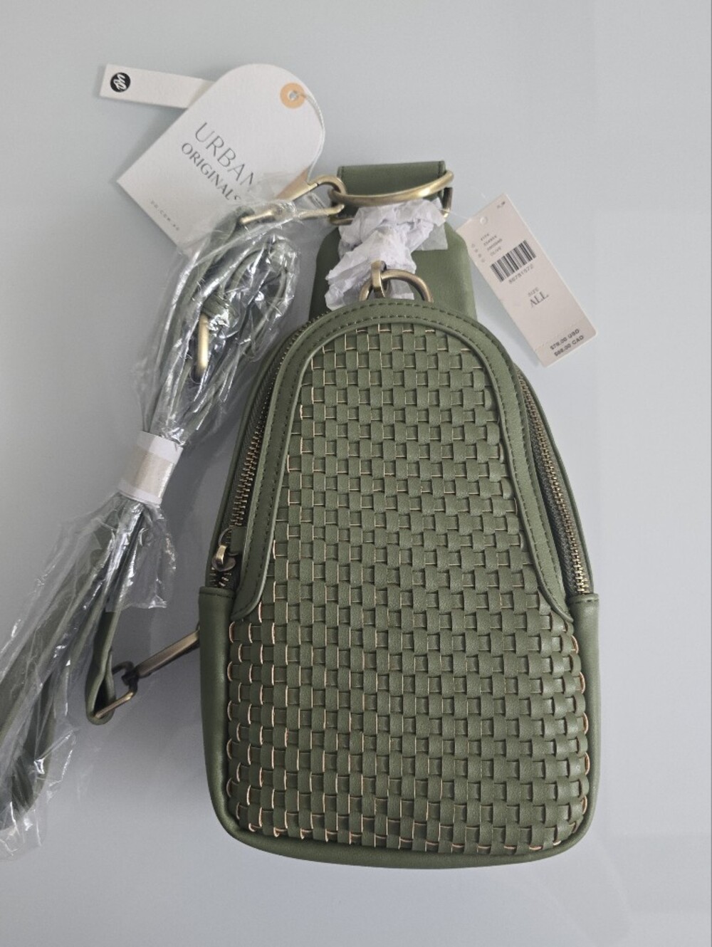 Anthropologie Woven Olive Green Crossbody Bag